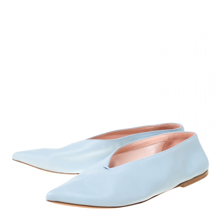 Pre Owned Celine Light Blue Leather Pointed Toe Flats Size 39
