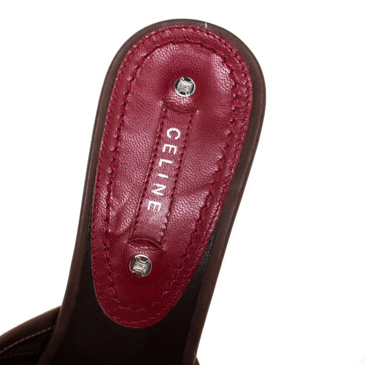 Pre Owned Celine Multicolor Patent and Leather Trim Scalloped Slide Sandals Size 39