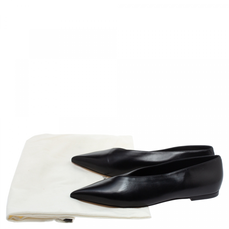 Pre Owned Celine Black Leather V Neck Ballet Flats Size 39