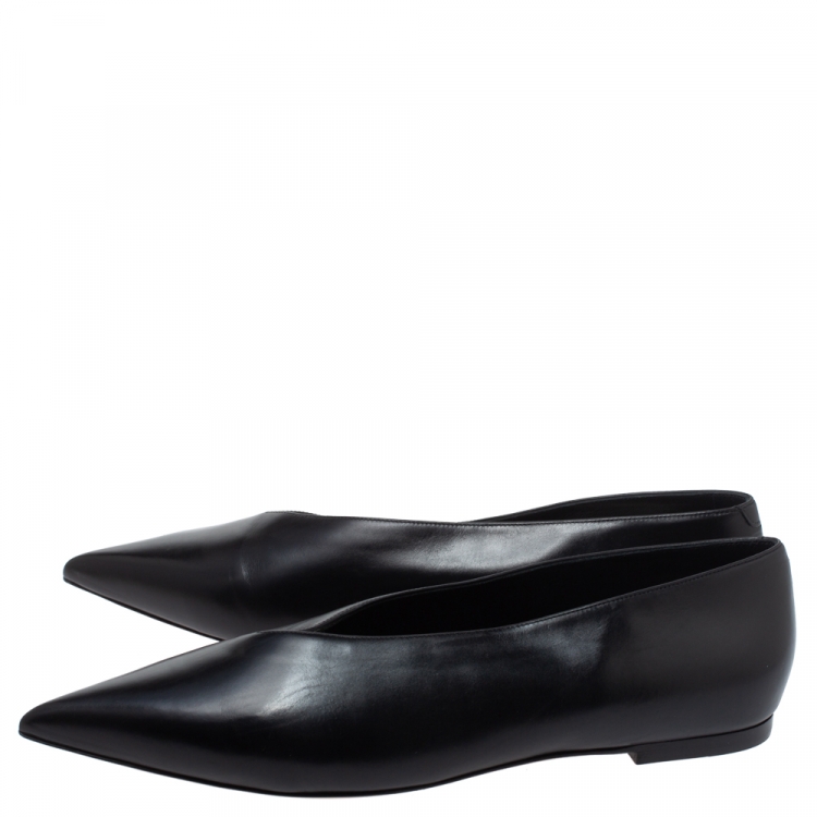 Pre Owned Celine Black Leather V Neck Ballet Flats Size 39