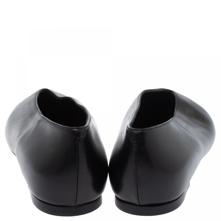 Pre Owned Celine Black Leather V Neck Ballet Flats Size 39