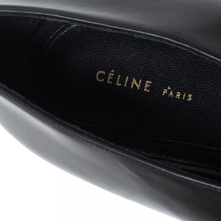 Pre Owned Celine Black Leather V Neck Ballet Flats Size 39