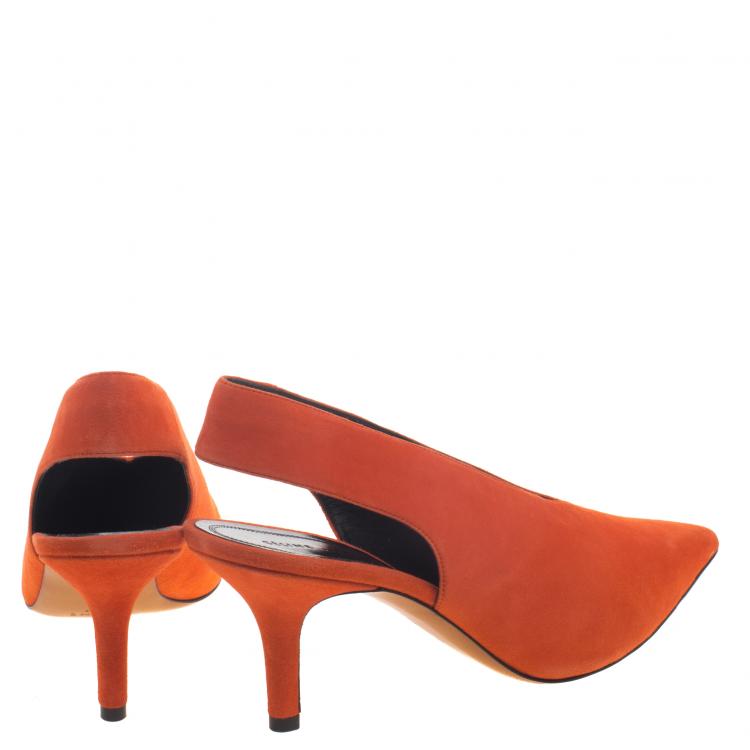 Pre Owned Celine Tangerine Orange Suede V Neck Slingback Sandals Size 39