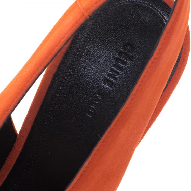 Pre Owned Celine Tangerine Orange Suede V Neck Slingback Sandals Size 39