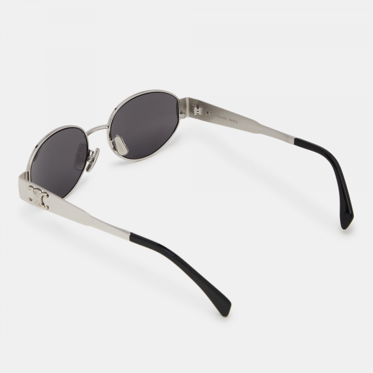 Pre Owned Celine Silver Tone/Grey CL40235U Triomphe Oval Sunglasses
