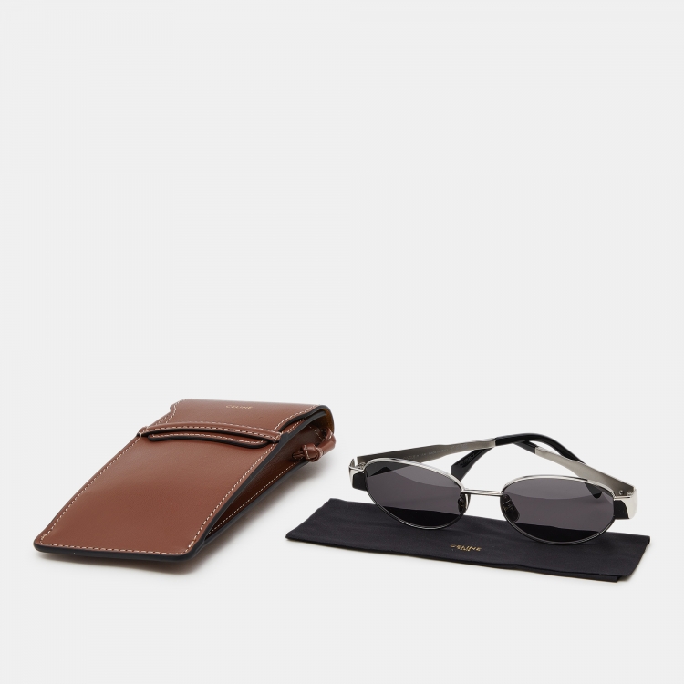 Pre Owned Celine Silver Tone/Grey CL40235U Triomphe Oval Sunglasses