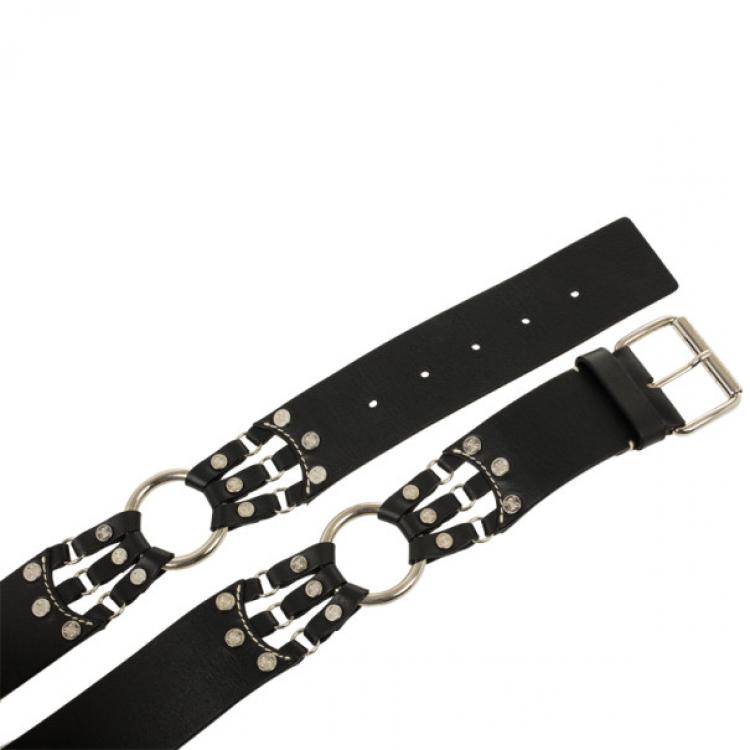 مملوكة مسبقًا Celine Black Leather Logo Studded Belt 93.5 CM