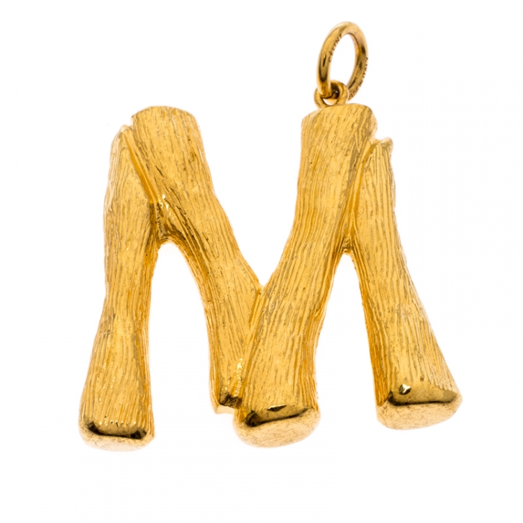 Pre Owned Celine Alphabet 'M' Textured Gold Tone Pendant