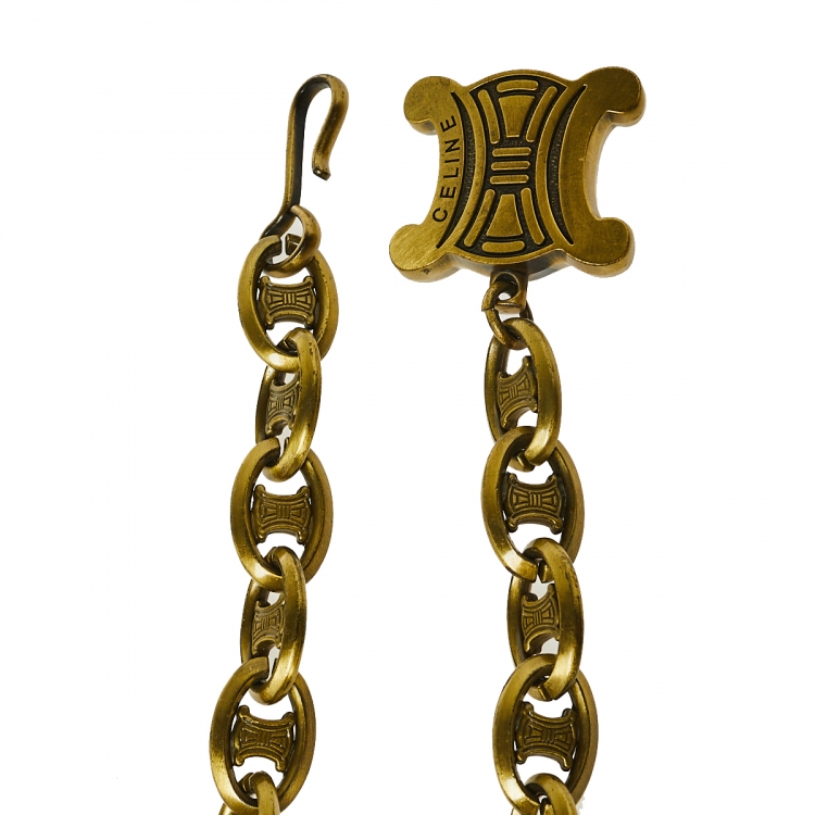 Pre Owned Celine Aged Gold Tone Logo Charm Chain Belt