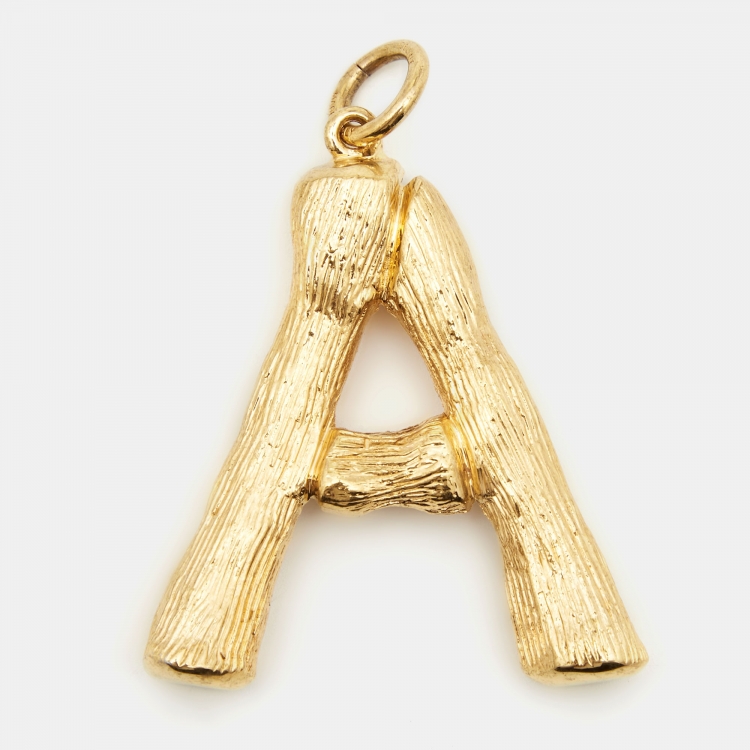 Pre Owned Celine Alphabet 'A' Textured Gold Tone Pendant