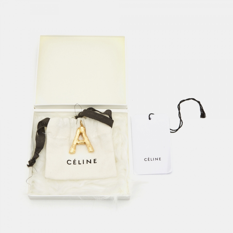 Pre Owned Celine Alphabet 'A' Textured Gold Tone Pendant