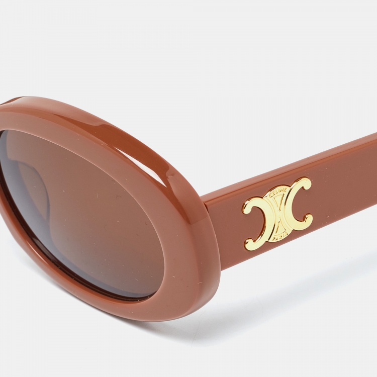 Pre Owned Celine Brown CL40194U Logo Oval Sunglasses