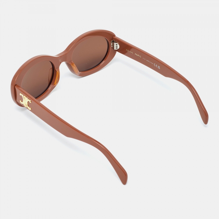 Pre Owned Celine Brown CL40194U Logo Oval Sunglasses