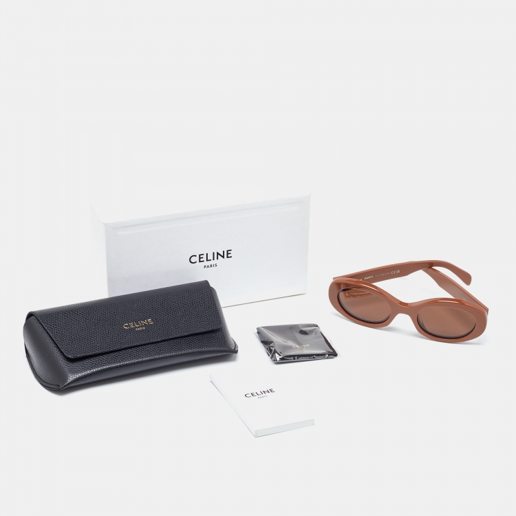Pre Owned Celine Brown CL40194U Logo Oval Sunglasses