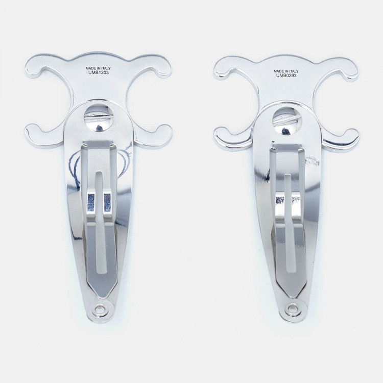 مملوكة مسبقًا Celine Silver Tone Set of 2 Snap Hair Clips