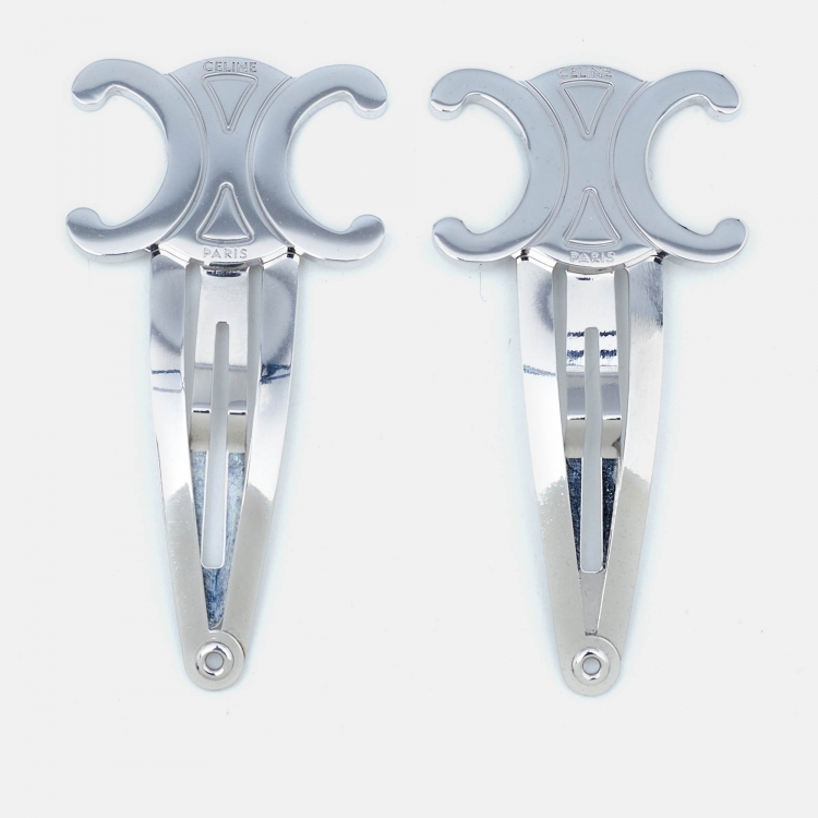 مملوكة مسبقًا Celine Silver Tone Set of 2 Snap Hair Clips