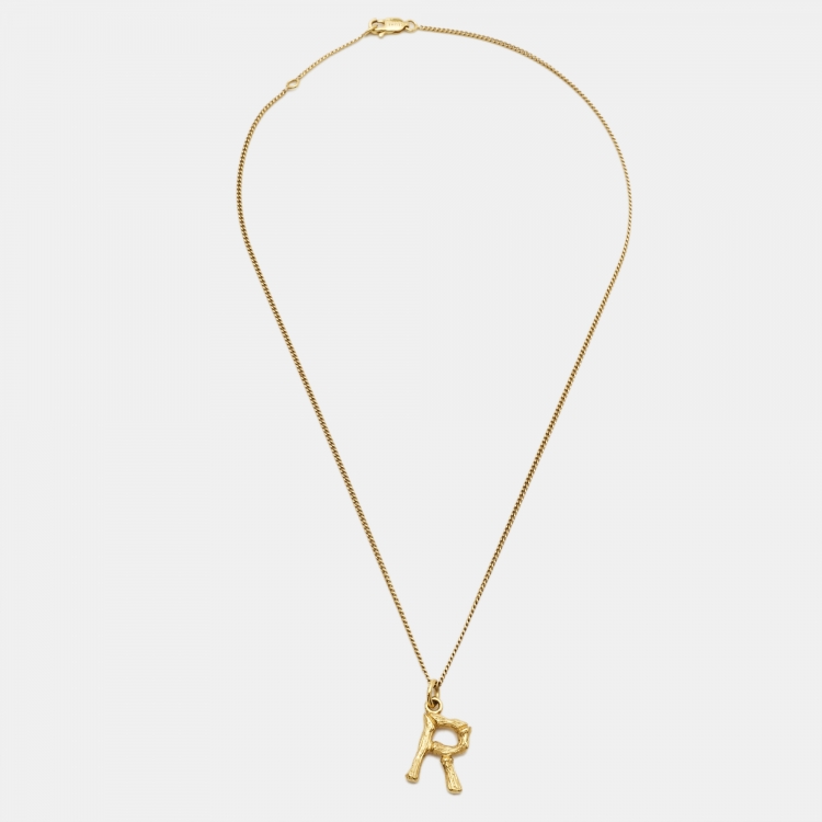 Pre Owned Celine Letter R Gold Tone Necklace
