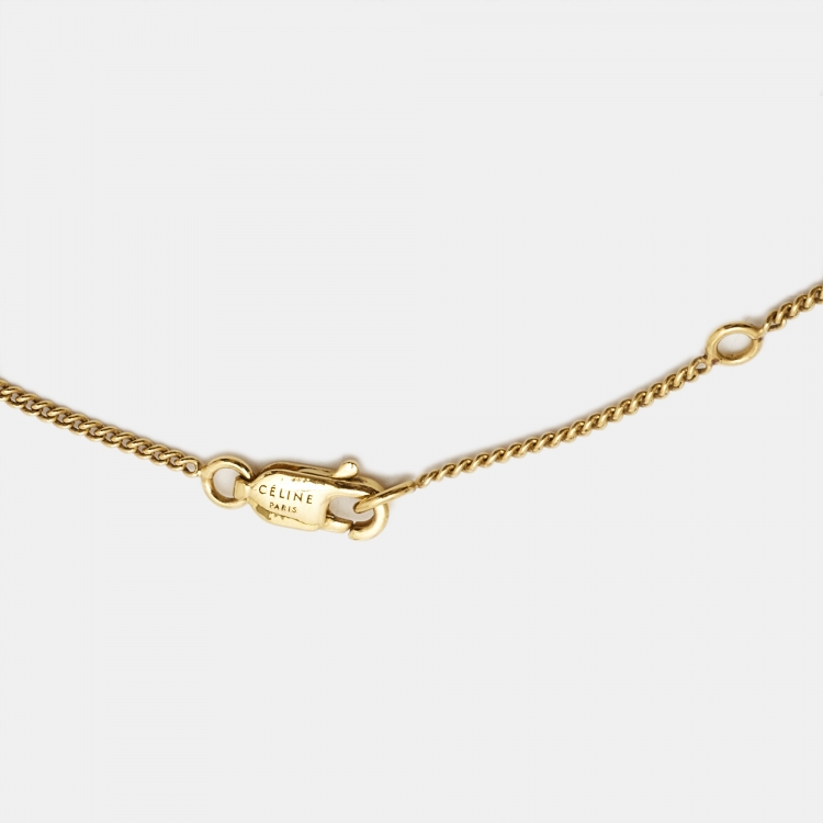 Pre Owned Celine Letter R Gold Tone Necklace