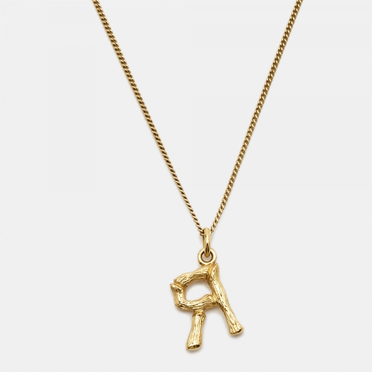 Pre Owned Celine Letter R Gold Tone Necklace