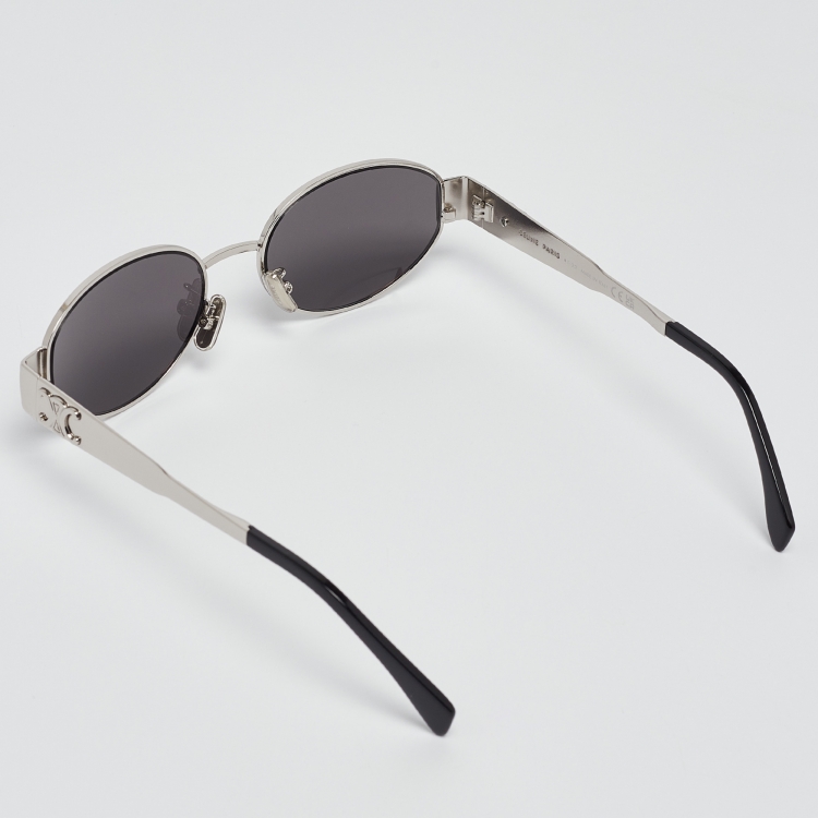 Pre Owned Celine Black/Silver CL0235U Triomphe Oval Sunglasses