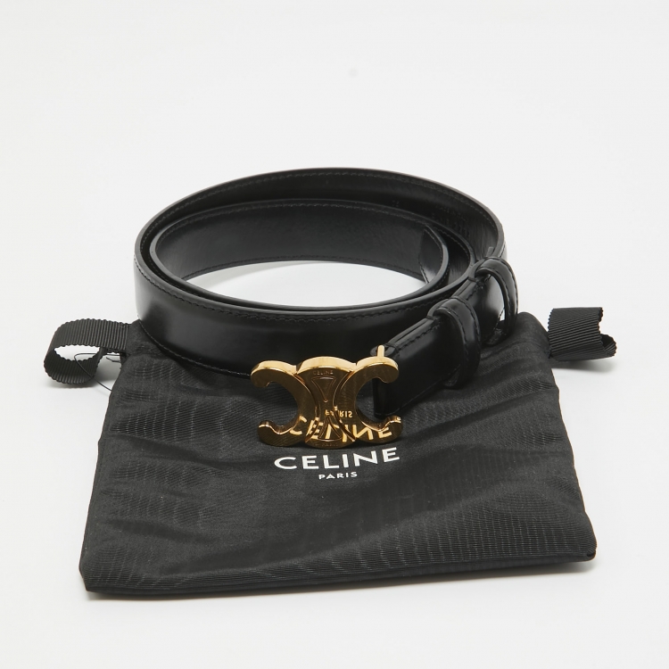 Pre Owned Celine Black Leather Macadam Buckle Belt 75CM