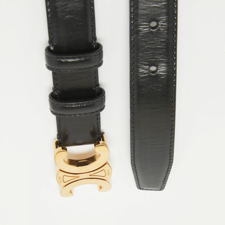 Pre Owned Celine Black Leather Macadam Buckle Belt 75CM