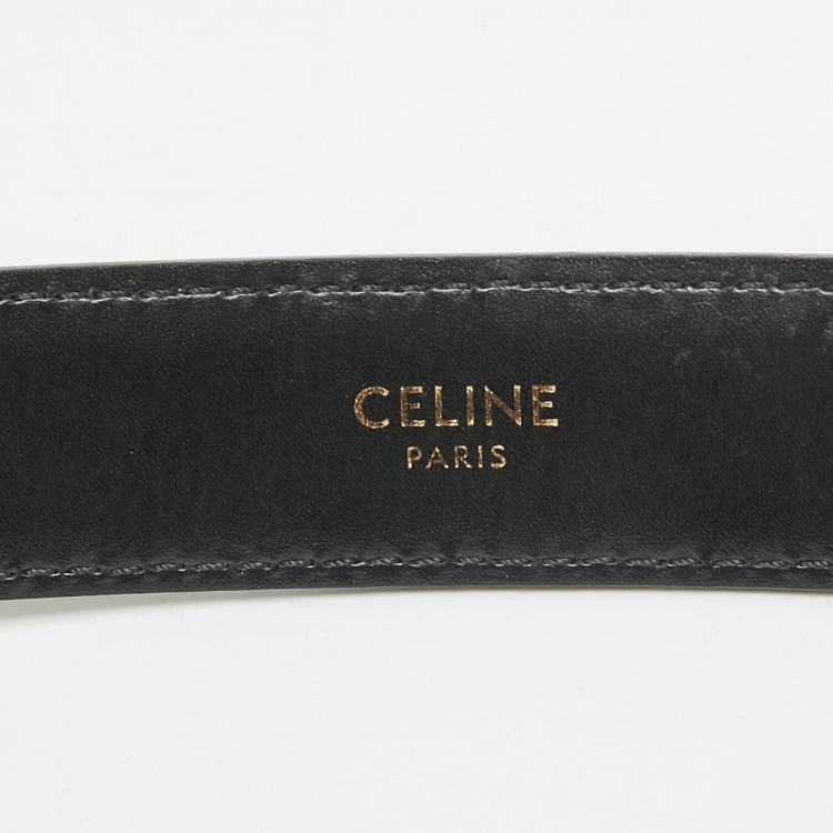 Pre Owned Celine Black Leather Macadam Buckle Belt 75CM