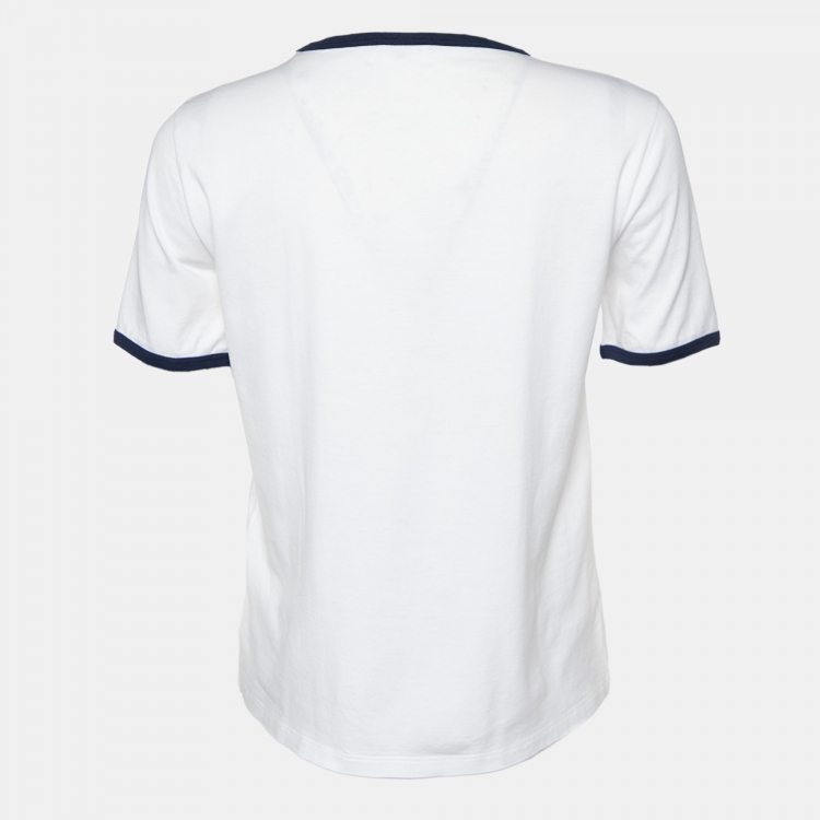 Pre Owned Celine White Logo Print Cotton Crew Neck T-Shirt M 