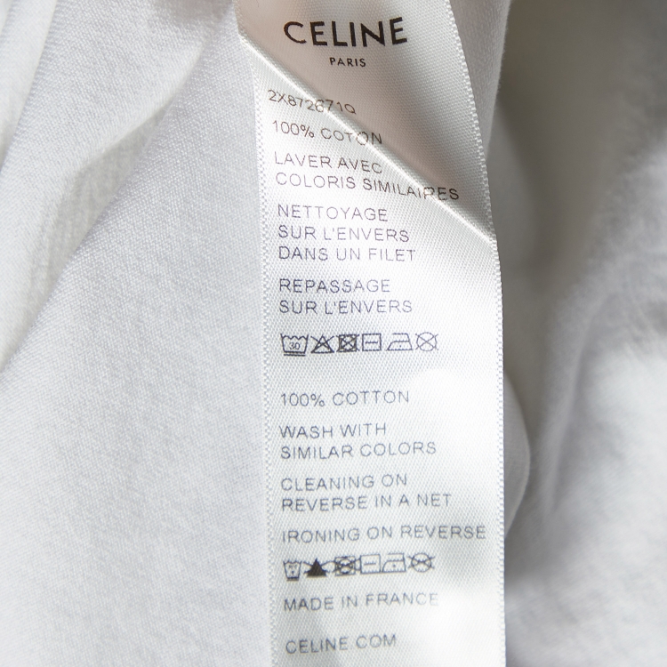 Pre Owned Celine White Logo Print Cotton Crew Neck T-Shirt M 