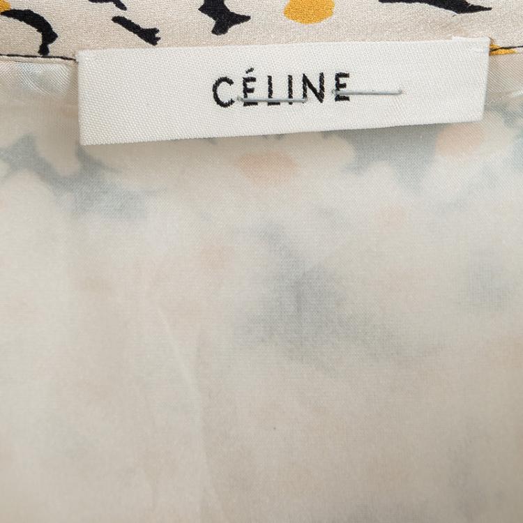Pre Owned Celine Multicolor Floral Printed Silk Contrast Pocket Detail Top M