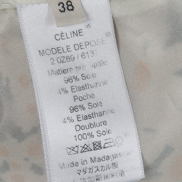 Pre Owned Celine Multicolor Floral Printed Silk Contrast Pocket Detail Top M