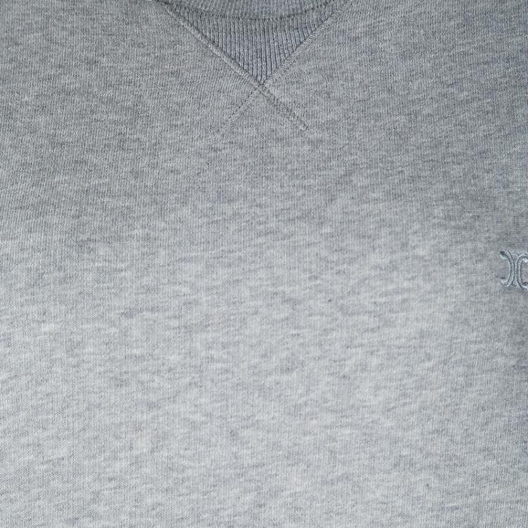 Pre Owned Celine Grey Knit Contrast Fleece Panel Detail Crew Neck Sweatshirt Dress M