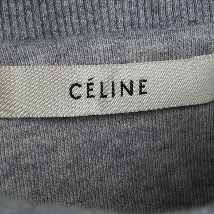 Pre Owned Celine Grey Knit Contrast Fleece Panel Detail Crew Neck Sweatshirt Dress M