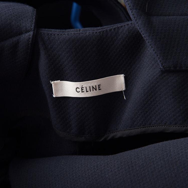 Pre Owned Celine Navy Blue Wool Blend Wrap Front Jumpsuit S
