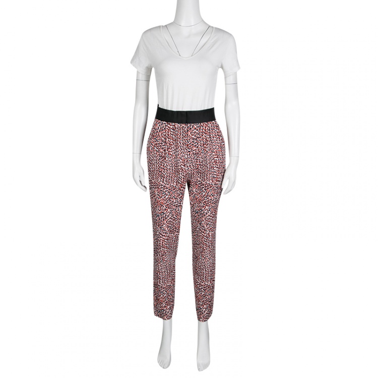 مملوكة مسبقًا Celine Multicolor Dotted Textured Stretch Silk Pants S