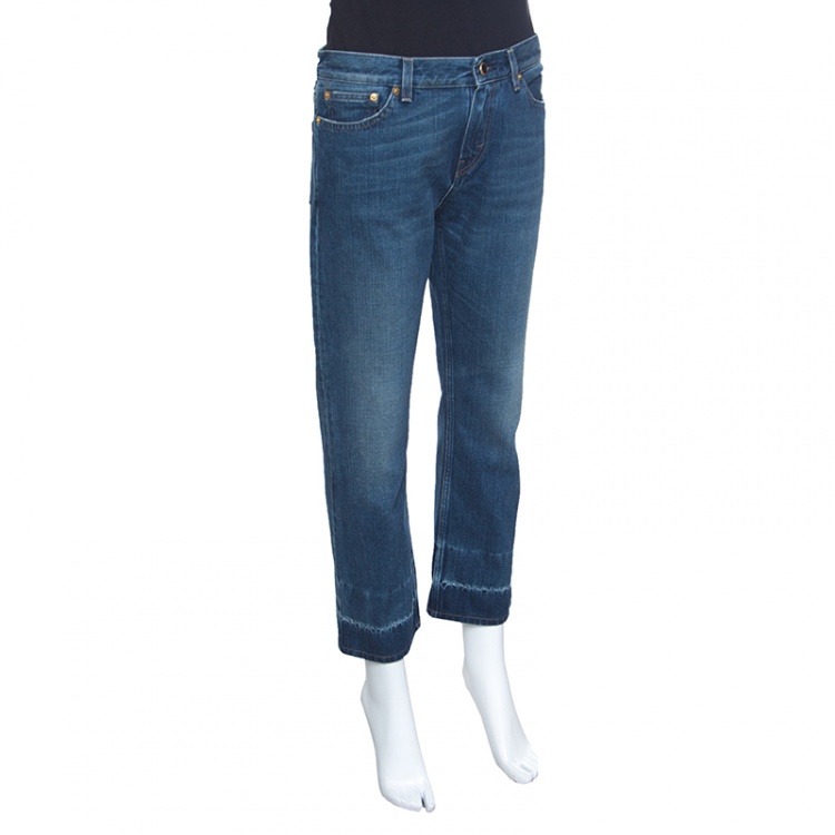 Pre Owned Celine Indigo Faded Effect Denim Straight  Jeans M