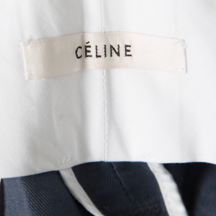 Pre Owned Celine Blue Linen High Waist Belted Flared Culottes L