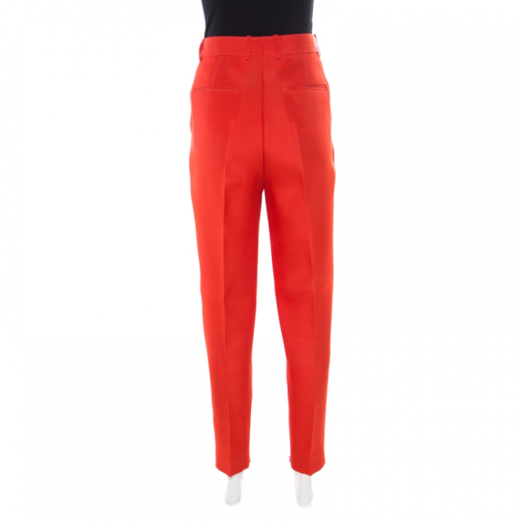 مملوكة مسبقًا Celine Red Silk and Wool High Waist Tapered Trousers M