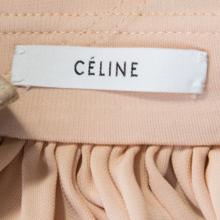 Pre Owned Celine Peach Stretch Knit Tie Up Detail Gathered Empire Maxi Dress M