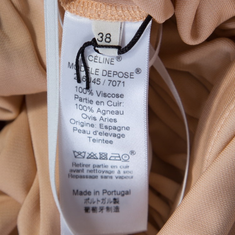 Pre Owned Celine Peach Stretch Knit Tie Up Detail Gathered Empire Maxi Dress M