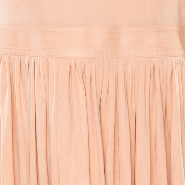 Pre Owned Celine Peach Stretch Knit Tie Up Detail Gathered Empire Maxi Dress M