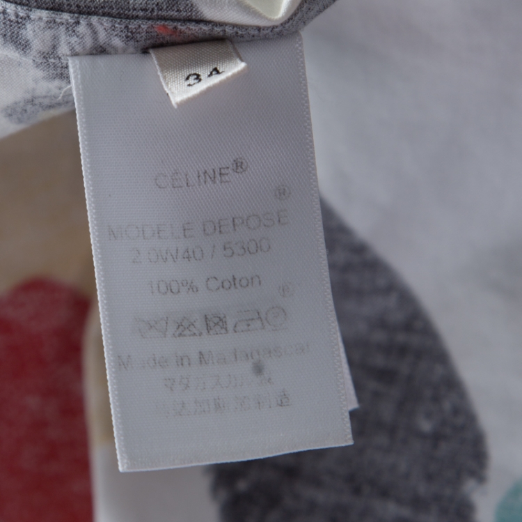 Pre Owned Celine White Cotton Multicolor Brush Stroke Print Short Sleeve Shirt S