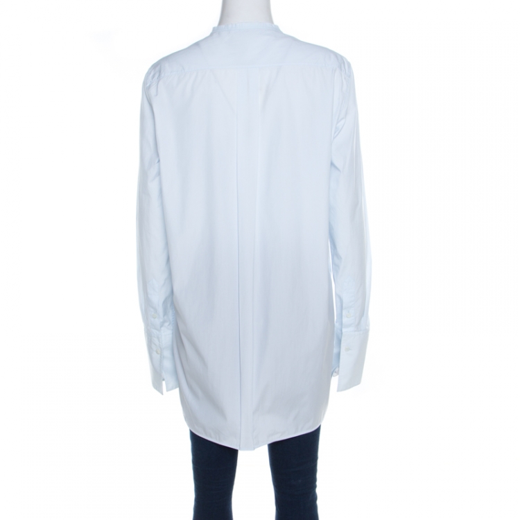 Pre Owned Celine Light Blue Cotton Band Collar Oversized Masculine Tuxedo Shirt M