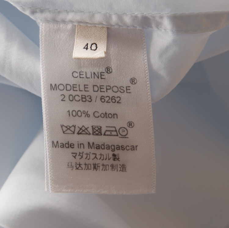Pre Owned Celine Light Blue Cotton Band Collar Oversized Masculine Tuxedo Shirt M