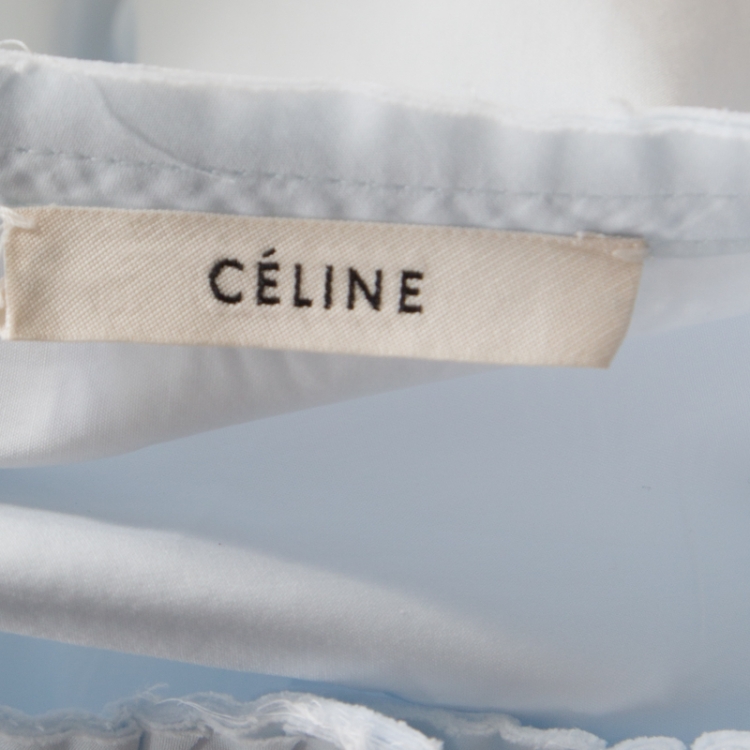 Pre Owned Celine Light Blue Cotton Band Collar Oversized Masculine Tuxedo Shirt M