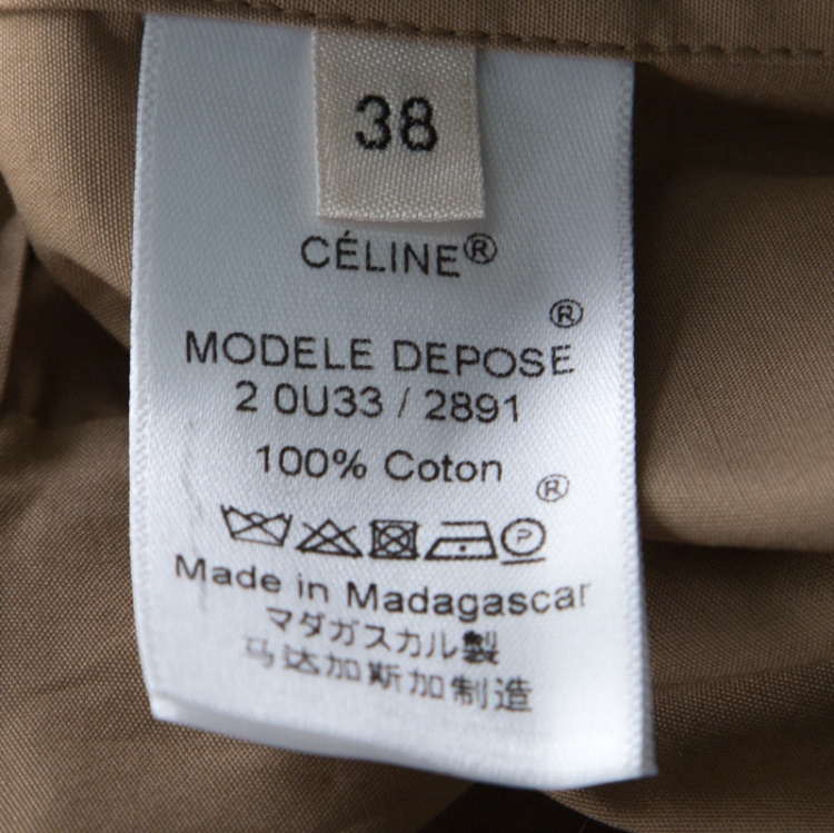 Pre Owned Celine Khaki Beige Cotton Flap Collar Detail Button Front Shirt M