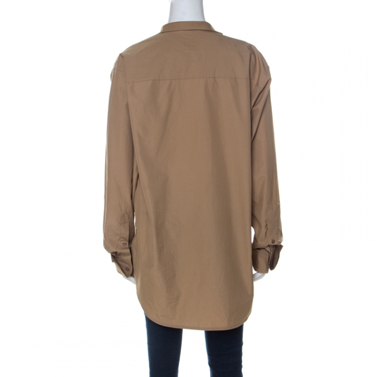 Pre Owned Celine Khaki Beige Cotton Flap Collar Detail Button Front Shirt M