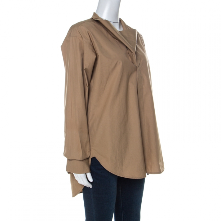 Pre Owned Celine Khaki Beige Cotton Flap Collar Detail Button Front Shirt M