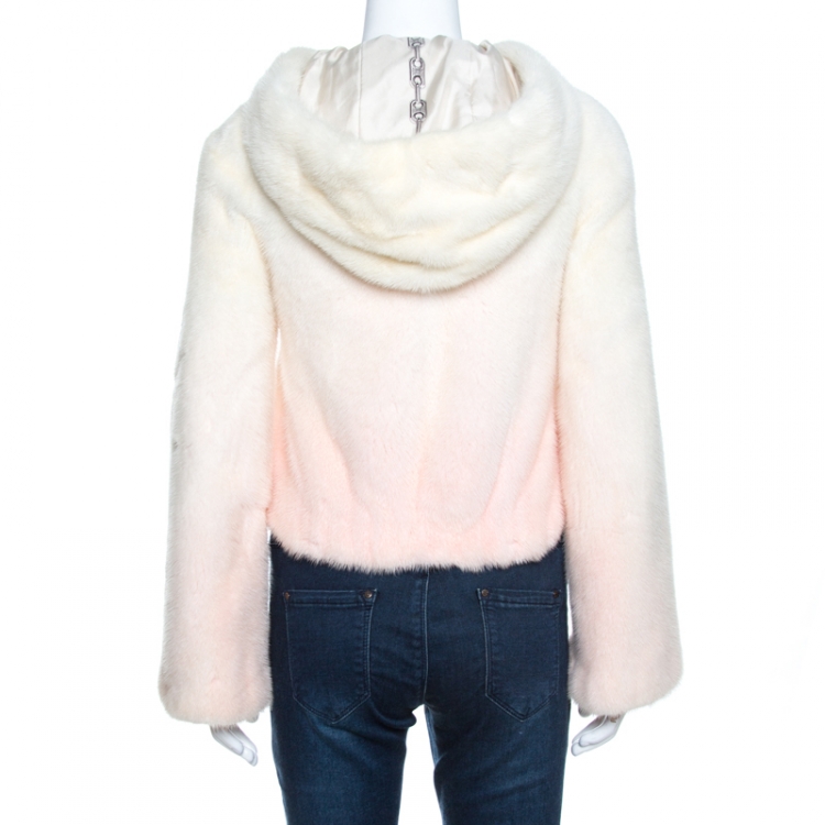 Pre Owned Celine Off White Gradient Mink Fur Zip Front Hooded Jacket S