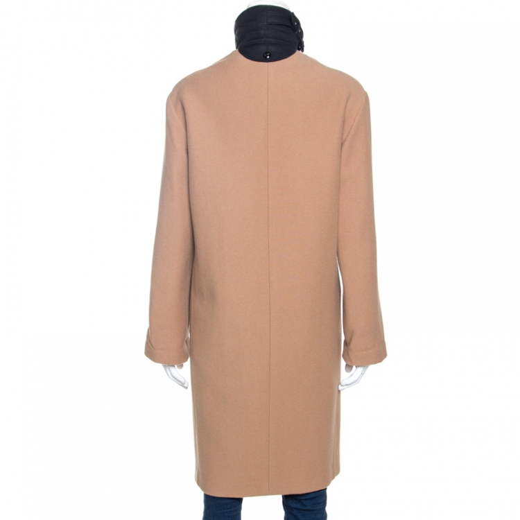 Pre Owned Celine Beige Wool Contrast Trim Detail Double Breasted Coat S